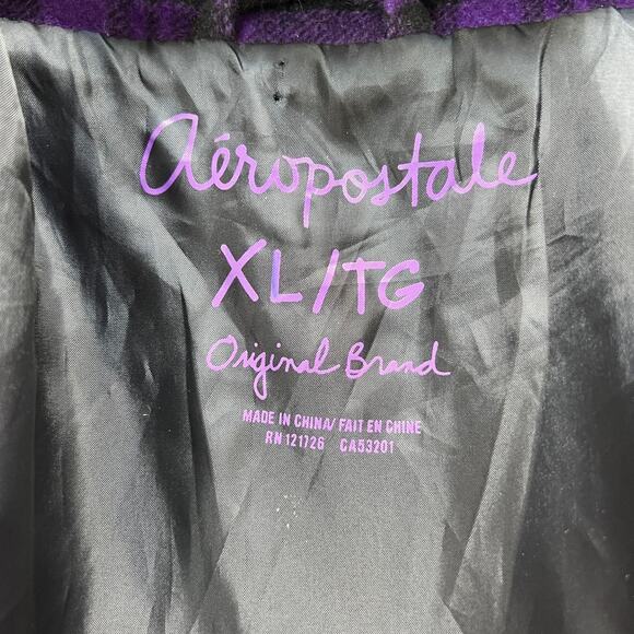 Y2k aeropostale purple and black plaid jacket with removable faux fur collar - Picture 3 of 4